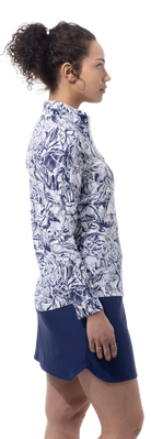 SANSOLEIL 1/4 ZIP PRINT  MOCK. GIRLS TRIP. NAVY.  900621 - SanSoleil