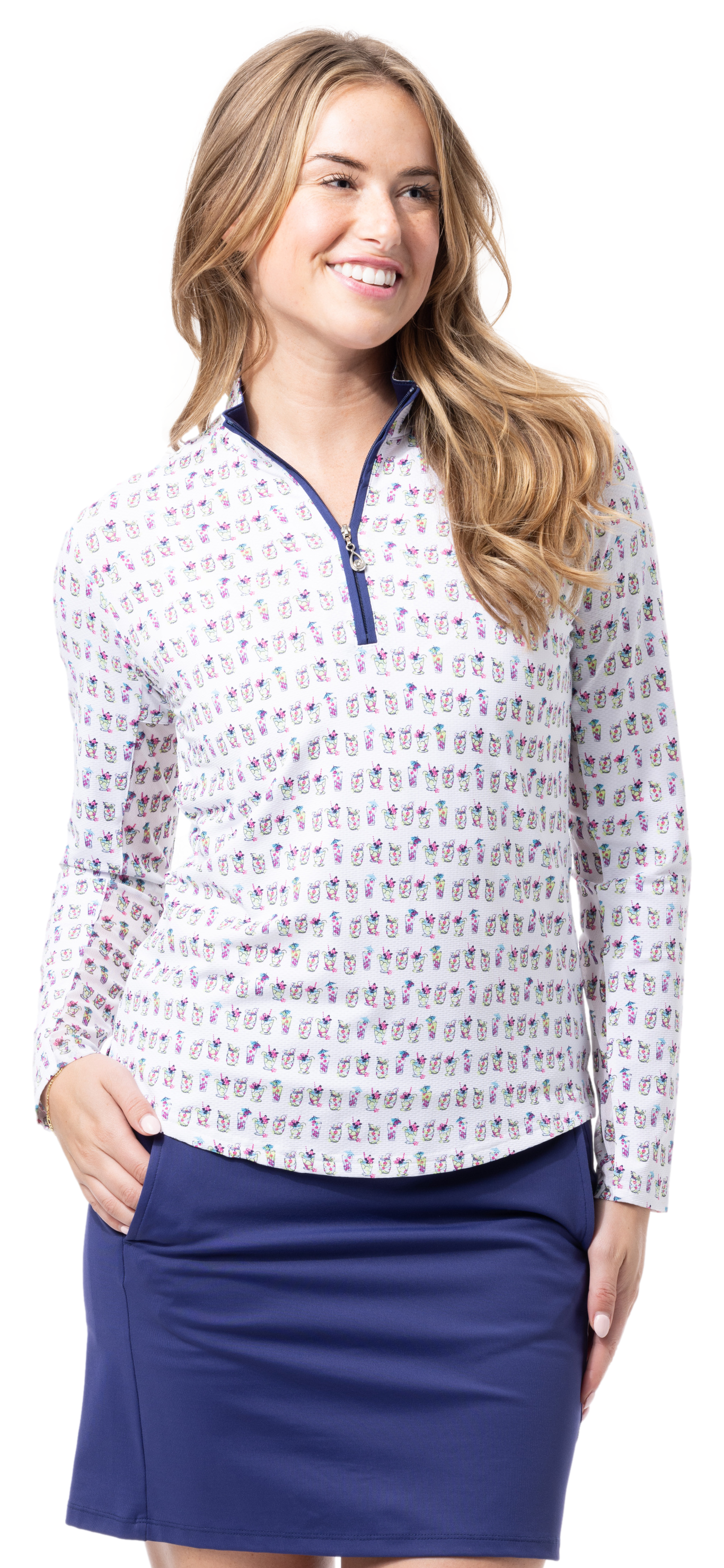 SOLTEK LUX LONG.SLEEVE PRINT MOCK. BAYBREEZE. 900621 - SanSoleil