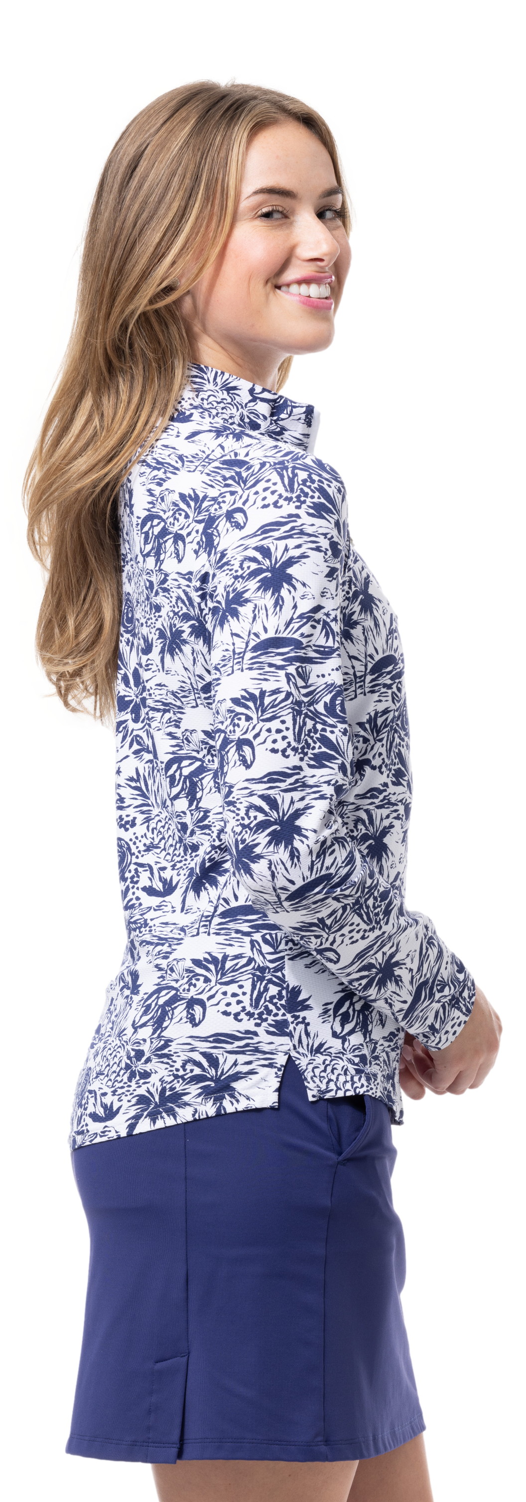 SOLTEK LUX  LONG-SLEEVE PRINT MOCK. KEYWEST NAVY. 900621 - SanSoleil