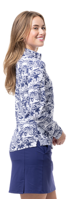 SOLTEK LUX  LONG-SLEEVE PRINT MOCK. KEYWEST NAVY. 900621 - SanSoleil