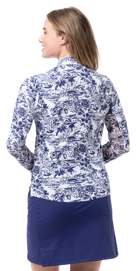 SOLTEK LUX  LONG-SLEEVE PRINT MOCK. KEYWEST NAVY. 900621