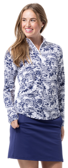 SOLTEK LUX  LONG-SLEEVE PRINT MOCK. KEYWEST NAVY. 900621 - SanSoleil