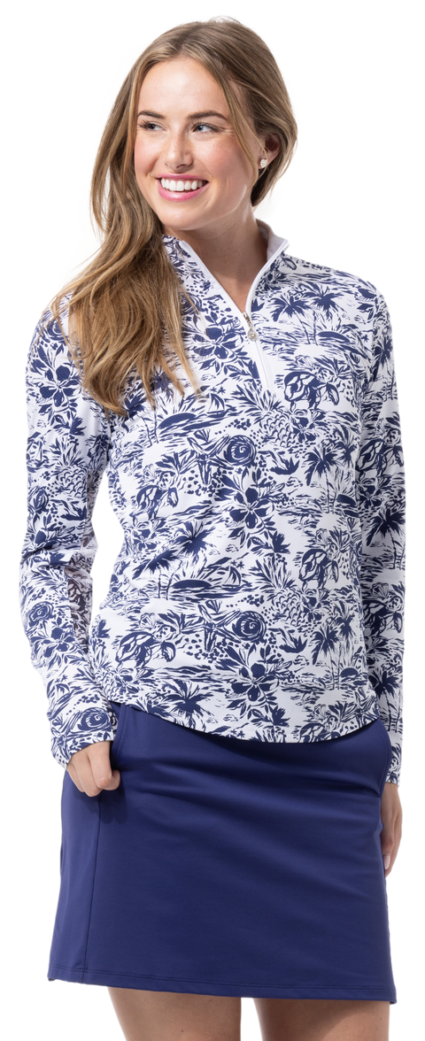 SOLTEK LUX  LONG-SLEEVE PRINT MOCK. KEYWEST NAVY. 900621