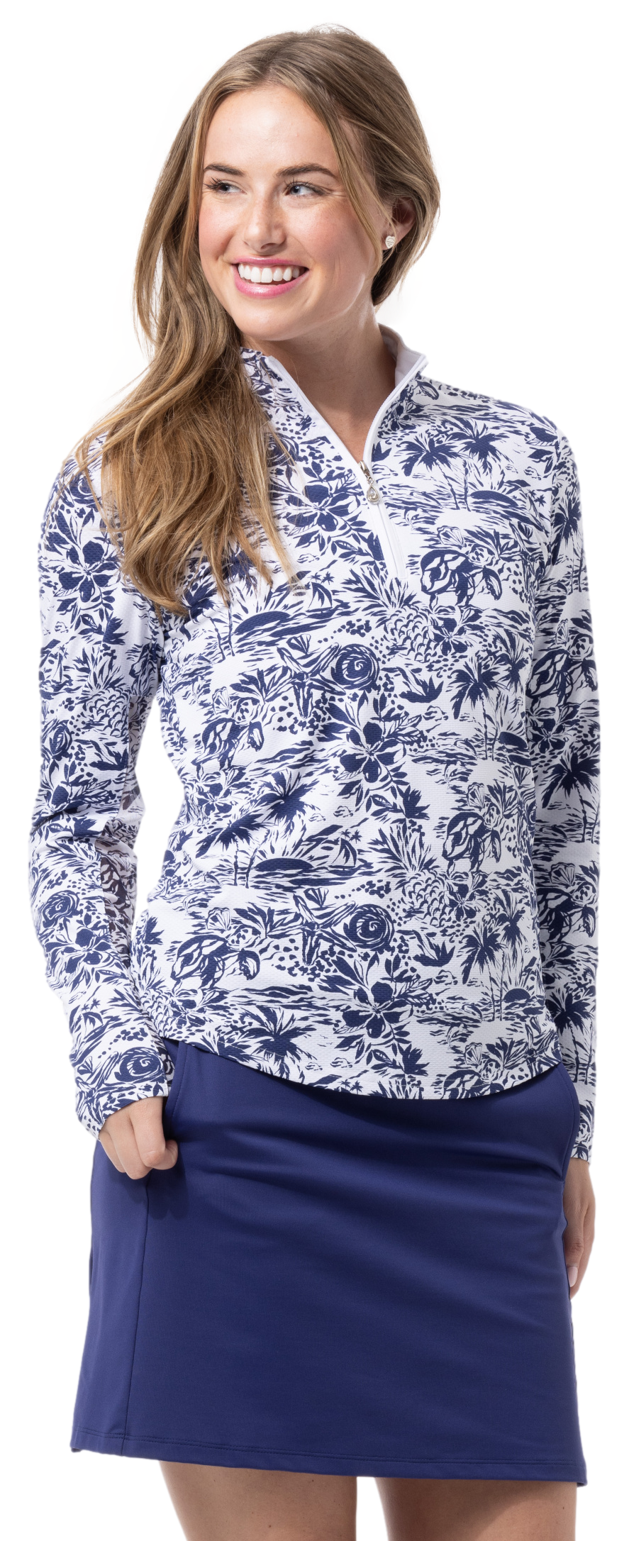 SOLTEK LUX  LONG-SLEEVE PRINT MOCK. KEYWEST NAVY. 900621 - SanSoleil