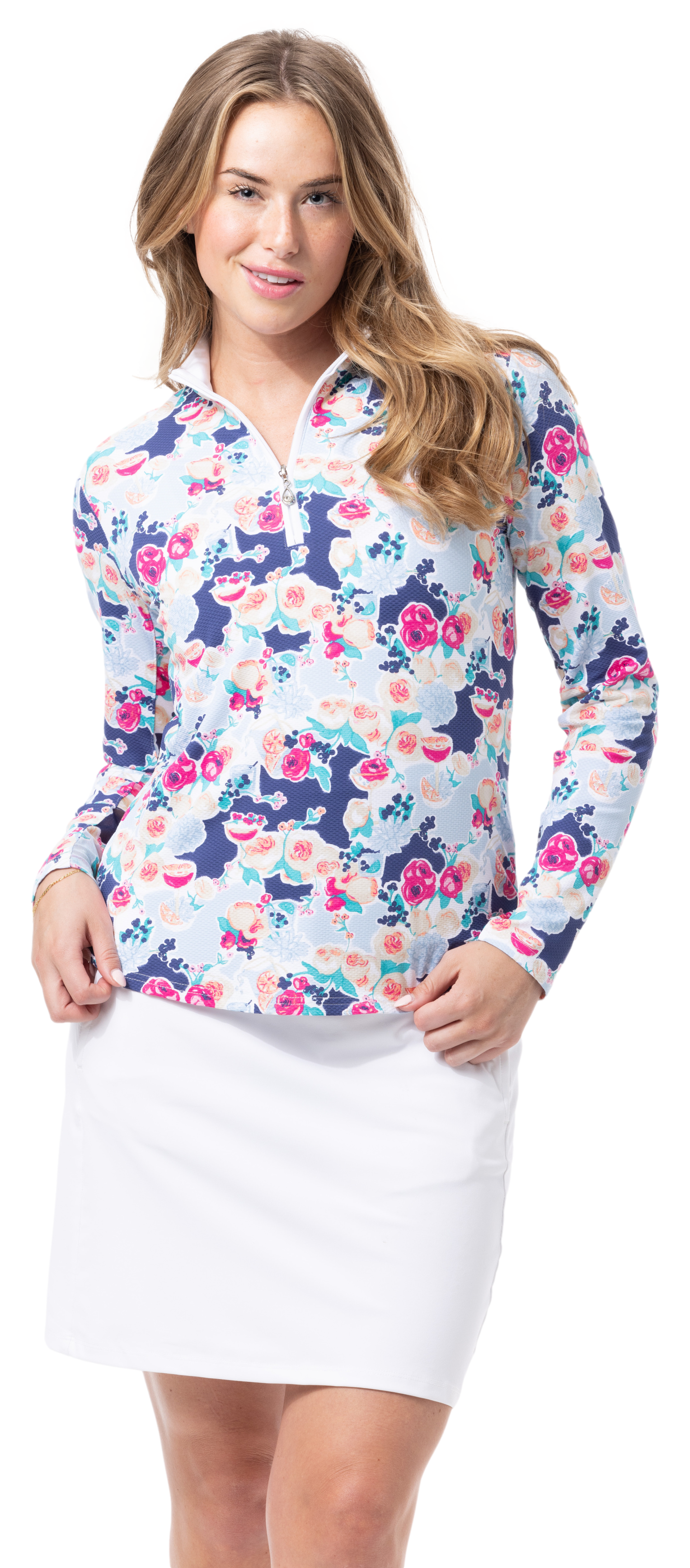 SOLTEK LUX  LONG-SLEEVE PRINT MOCK. PEONY. 900621 - SanSoleil