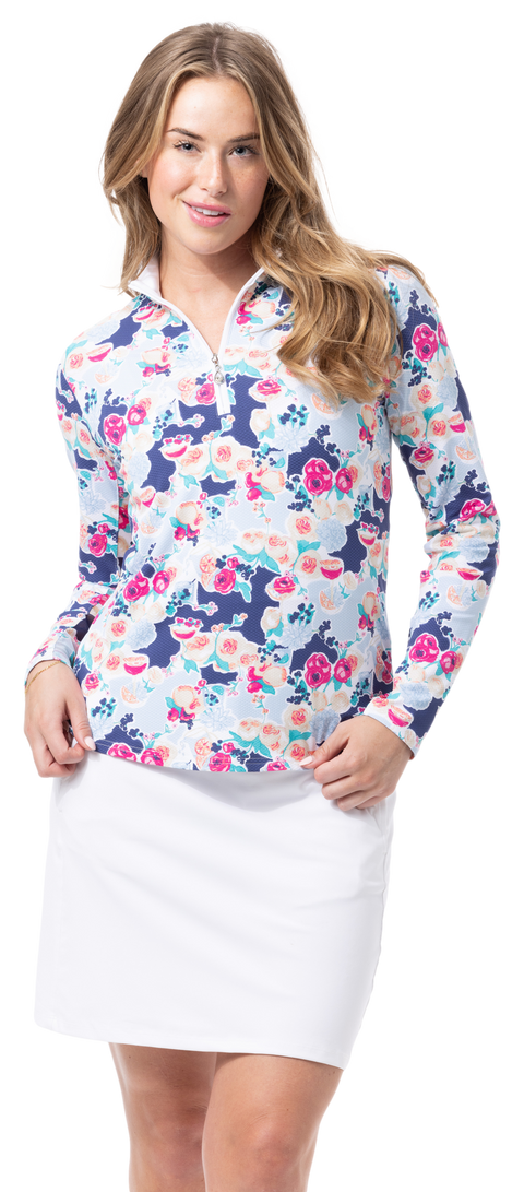 SOLTEK LUX  LONG-SLEEVE PRINT MOCK. PEONY. 900621