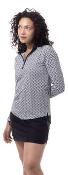 SANSOLEIL 1/4 ZIP PRINT  MOCK. WAVERLY. BLACK.  900621 - SanSoleil