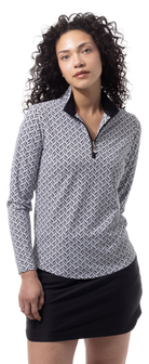 SANSOLEIL 1/4 ZIP PRINT  MOCK. WAVERLY. BLACK.  900621 - SanSoleil