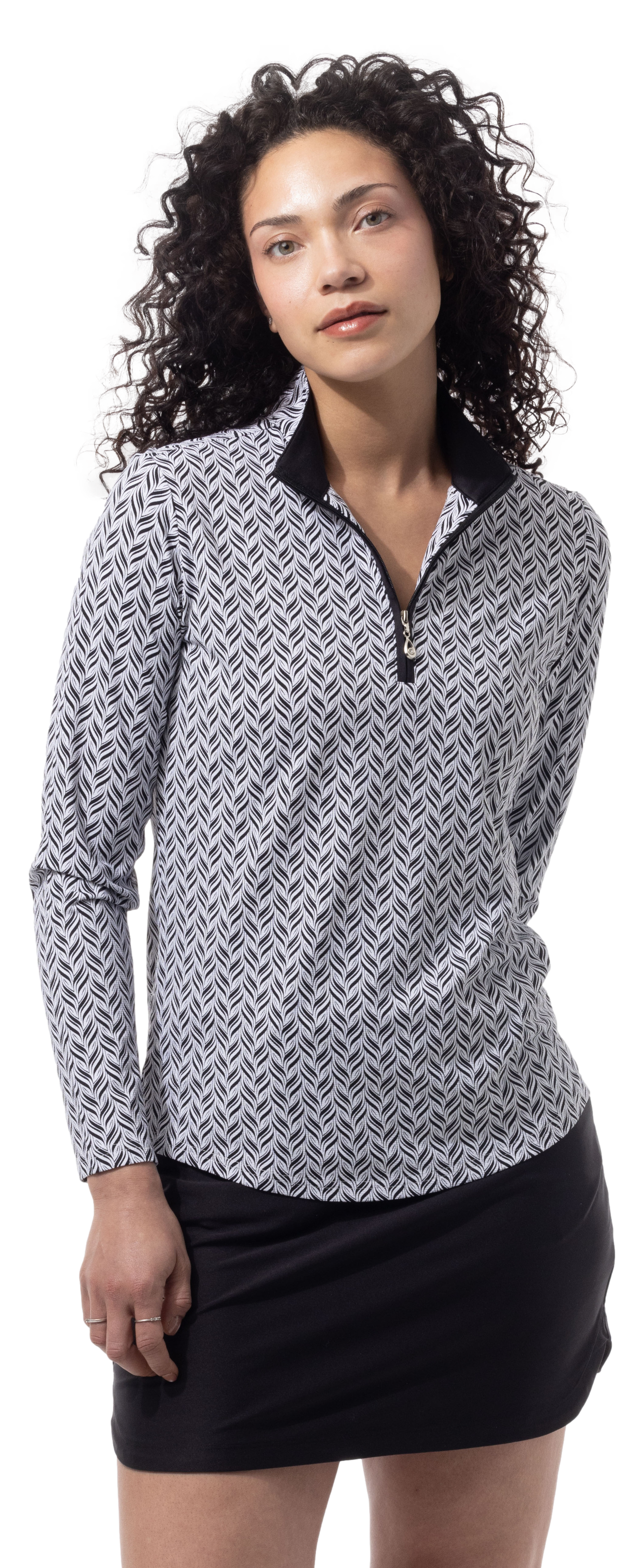 SANSOLEIL 1/4 ZIP PRINT  MOCK. WAVERLY. BLACK.  900621 - SanSoleil