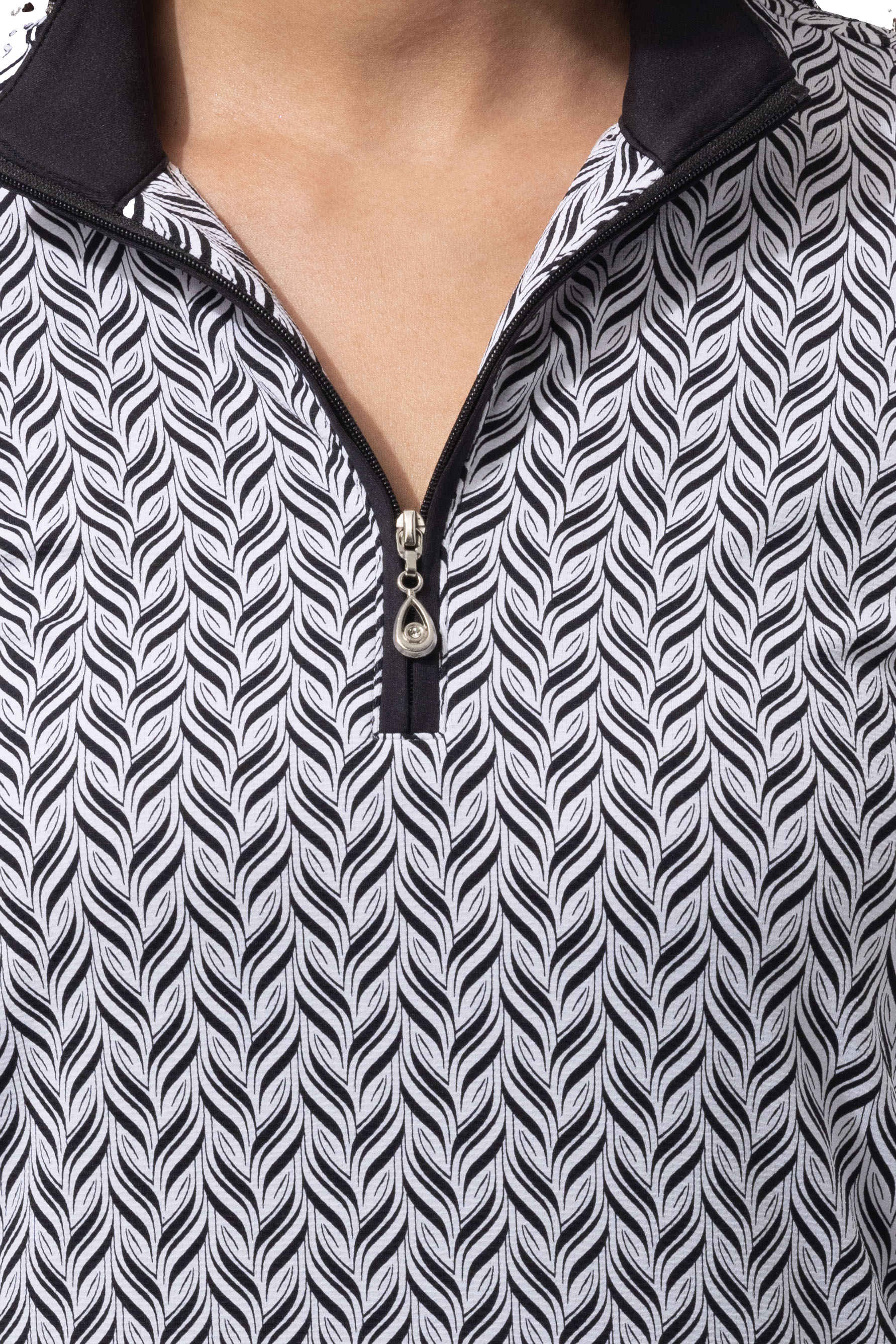 SANSOLEIL 1/4 ZIP PRINT  MOCK. WAVERLY. BLACK.  900621 - SanSoleil