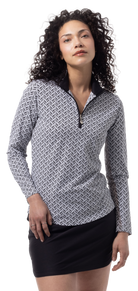 SANSOLEIL 1/4 ZIP PRINT  MOCK. WAVERLY. BLACK.  900621 - SanSoleil