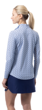 SANSOLEIL 1/4 ZIP PRINT  MOCK. WAVERLY. NAVY.  900621 - SanSoleil