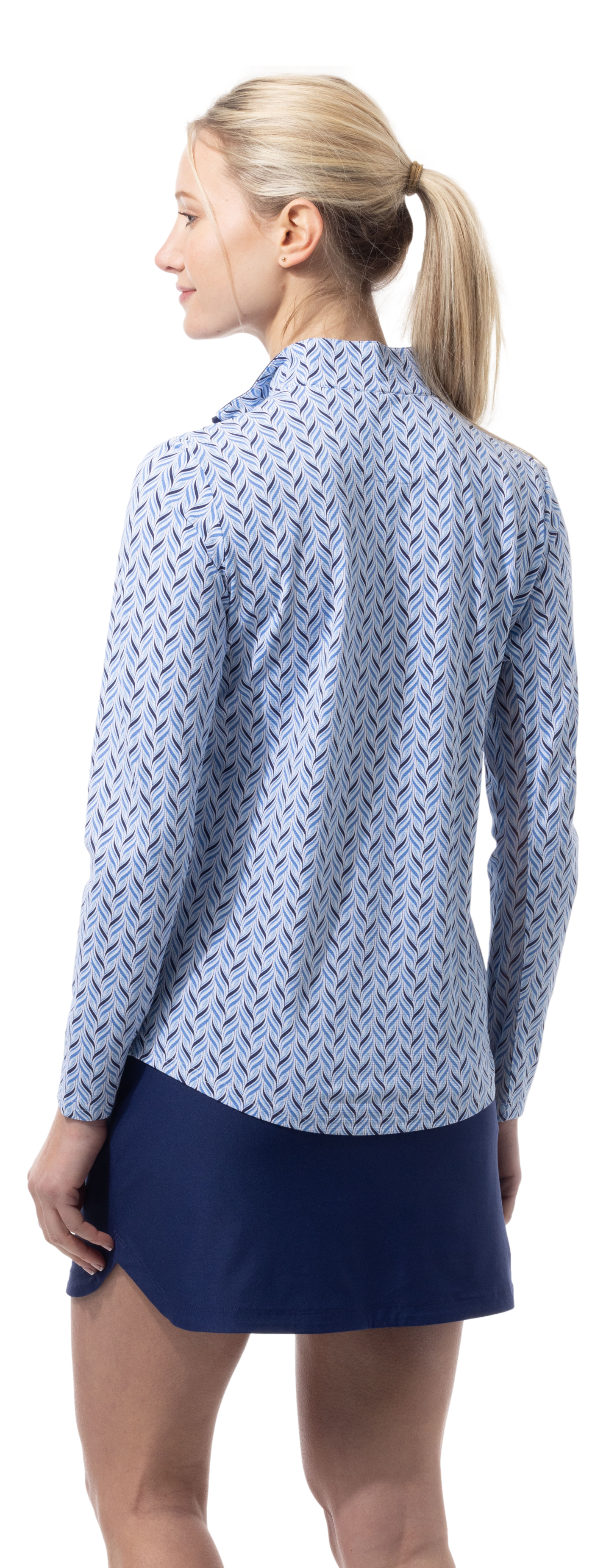 SANSOLEIL 1/4 ZIP PRINT  MOCK. WAVERLY. NAVY.  900621 - SanSoleil