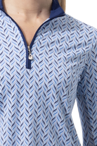 SANSOLEIL 1/4 ZIP PRINT  MOCK. WAVERLY. NAVY.  900621 - SanSoleil