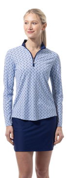 SANSOLEIL 1/4 ZIP PRINT  MOCK. WAVERLY. NAVY.  900621 - SanSoleil