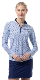 SANSOLEIL 1/4 ZIP PRINT  MOCK. WAVERLY. NAVY.  900621 - SanSoleil