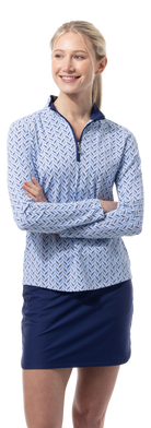 SANSOLEIL 1/4 ZIP PRINT  MOCK. WAVERLY. NAVY.  900621 - SanSoleil