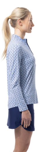 SANSOLEIL 1/4 ZIP PRINT  MOCK. WAVERLY. NAVY.  900621 - SanSoleil