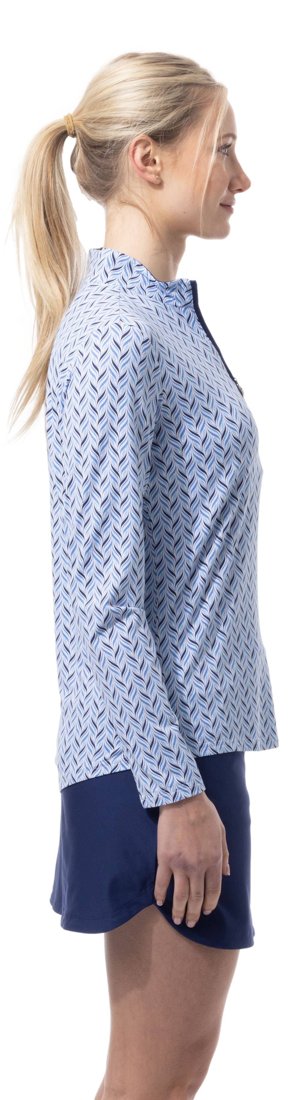 SANSOLEIL 1/4 ZIP PRINT  MOCK. WAVERLY. NAVY.  900621 - SanSoleil