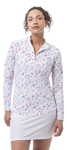 SANSOLEIL 1/4 ZIP PRINT  MOCK. WINE AND DINE. 900621 - SanSoleil