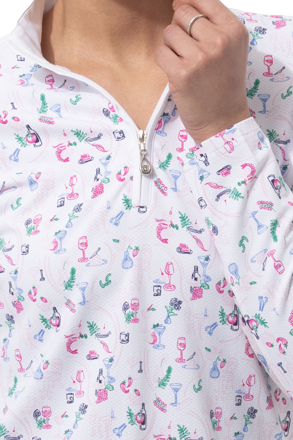 SANSOLEIL 1/4 ZIP PRINT  MOCK. WINE AND DINE. 900621 - SanSoleil