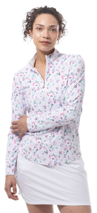 SANSOLEIL 1/4 ZIP PRINT  MOCK. WINE AND DINE. 900621 - SanSoleil