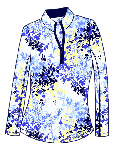 SOLTEK LUX  LONG-SLEEVE PRINT MOCK. WILLOW NAVY. 900621