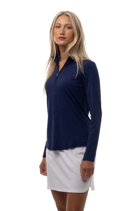 SOLTEK LUX LONG-SLEEVE SOLID MOCK. NAVY. 900622