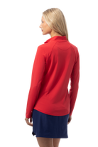 SANSOLEIL 1/4 ZIP LONG-SLEEVE SOLID MOCK. TRUE RED. 900622 - SanSoleil