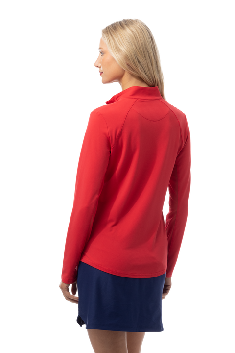 SANSOLEIL 1/4 ZIP LONG-SLEEVE SOLID MOCK. TRUE RED. 900622