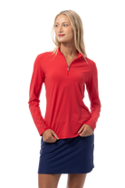 SANSOLEIL 1/4 ZIP LONG-SLEEVE SOLID MOCK. TRUE RED. 900622 - SanSoleil