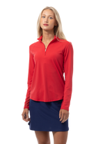 SANSOLEIL 1/4 ZIP LONG-SLEEVE SOLID MOCK. TRUE RED. 900622 - SanSoleil