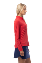 SANSOLEIL 1/4 ZIP LONG-SLEEVE SOLID MOCK. TRUE RED. 900622 - SanSoleil
