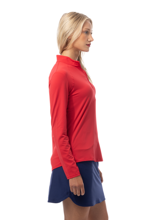 SANSOLEIL 1/4 ZIP LONG-SLEEVE SOLID MOCK. TRUE RED. 900622
