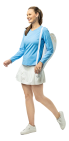 SanSoleil SOLAIR COOL ultra-mesh active long sleeve top in blue jay print, breathable fabric for active wear.