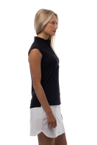 SANSOLEIL 1/4 ZIP SLEEVELESS SOLID MOCK. BLACK.  900627 - SanSoleil