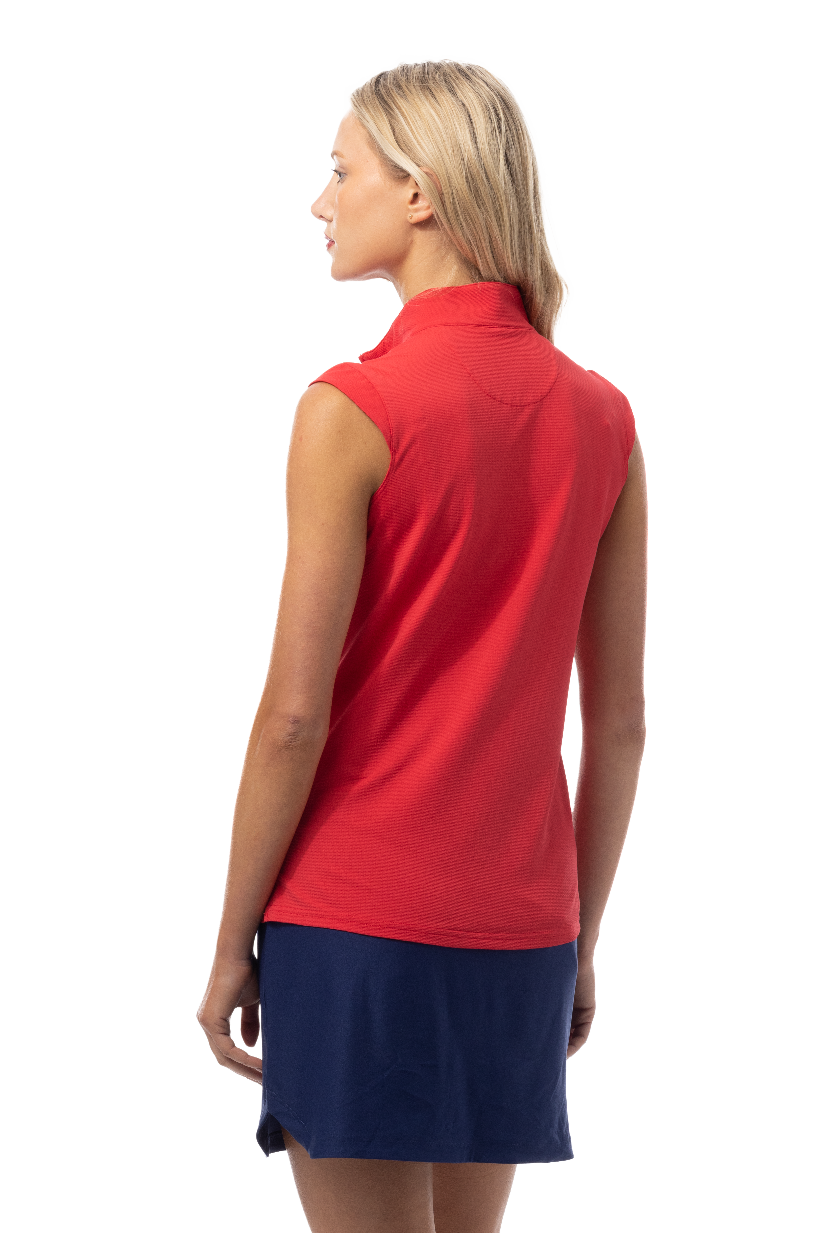 SANSOLEIL 1/4 ZIP SLEEVELESS SOLID MOCK. TRUE RED.  900627 - SanSoleil