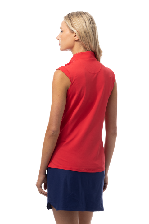 SANSOLEIL 1/4 ZIP SLEEVELESS SOLID MOCK. TRUE RED.  900627