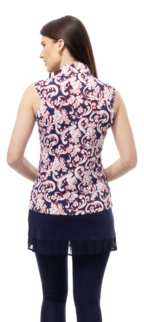 SOLTEK LUX SLEEVELESS PRINT MOCK. PAISLEY PARK. NAVY RED. 900627P