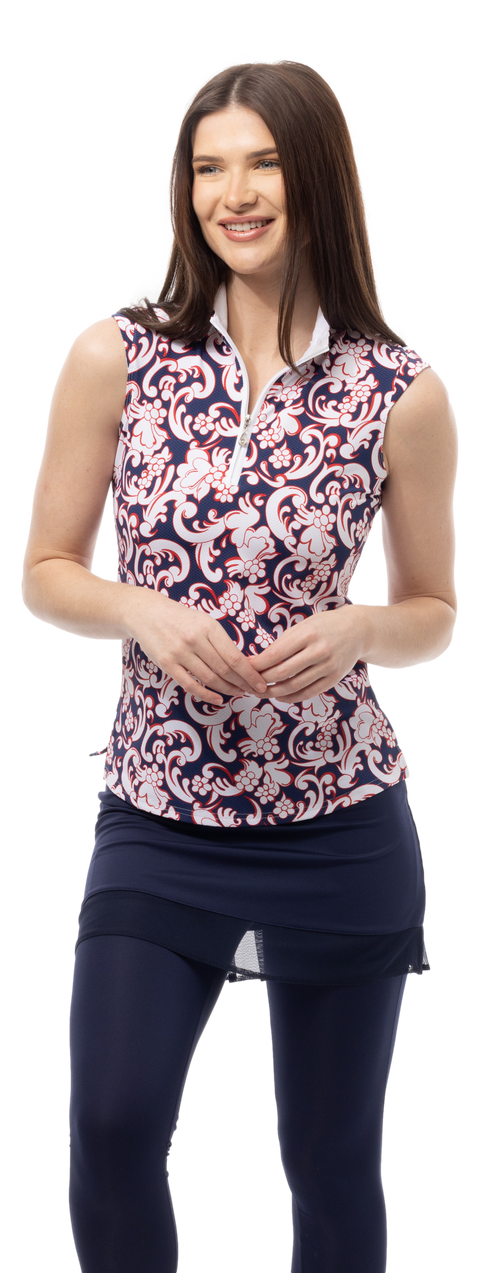 SOLTEK LUX SLEEVELESS PRINT MOCK. PAISLEY PARK. NAVY RED. 900627P