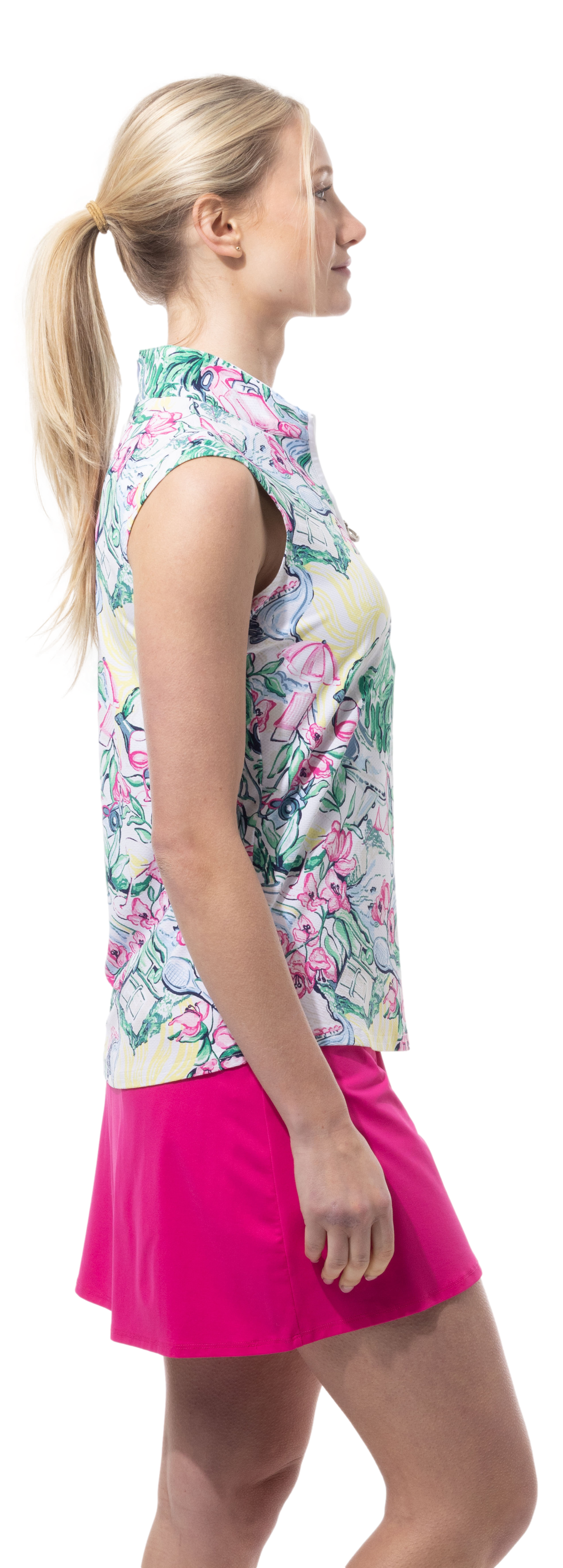 SANSOLEIL 1/4 ZIP SLEEVELESS PRINT MOCK. GIRLS TRIP. MULTI.  900627P - SanSoleil