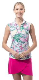 SANSOLEIL 1/4 ZIP SLEEVELESS PRINT MOCK. GIRLS TRIP. MULTI.  900627P - SanSoleil