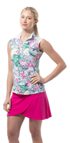 SANSOLEIL 1/4 ZIP SLEEVELESS PRINT MOCK. GIRLS TRIP. MULTI.  900627P - SanSoleil