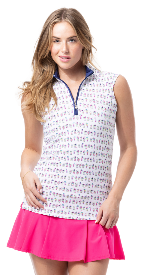 SOLTEK LUX SLEEVELESS PRINT MOCK. BAYBREEZE .  900627P