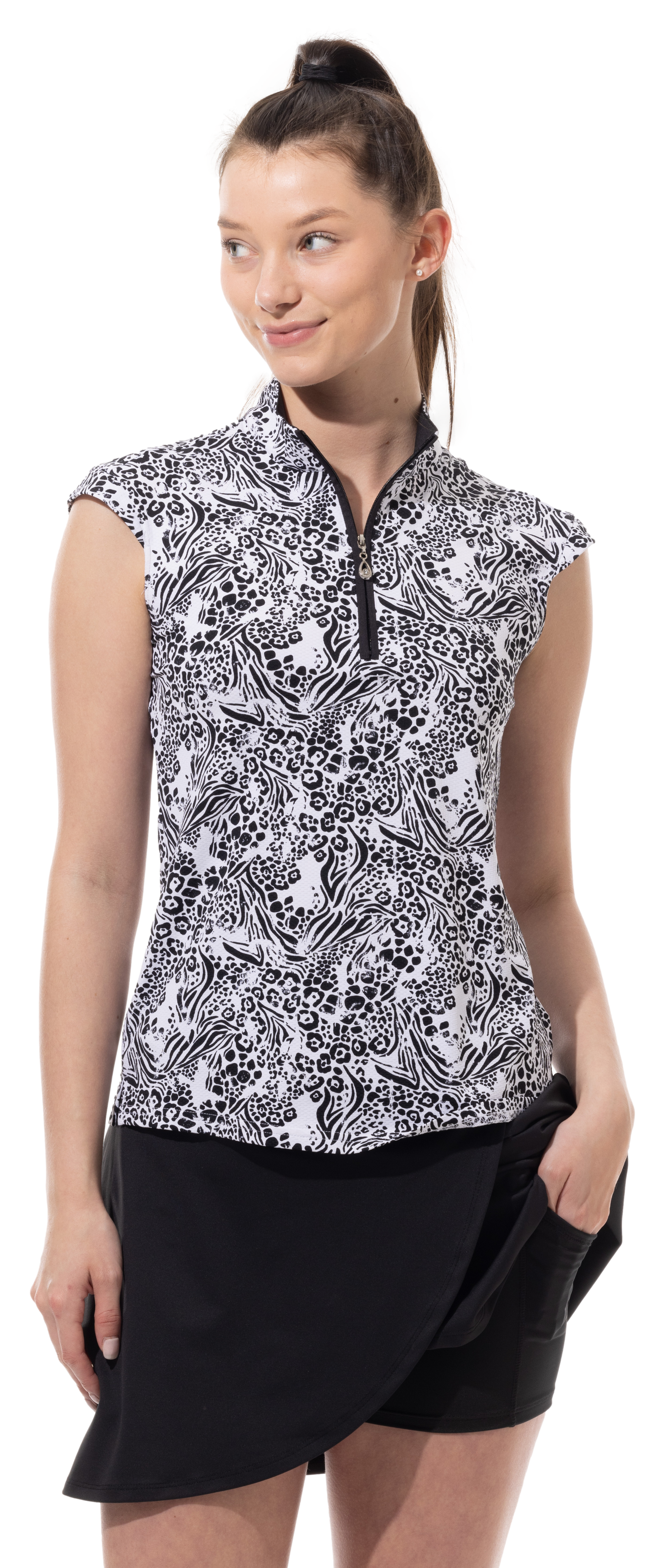 SOLTEK LUX SLEEVELESS PRINT MOCK. KINGDOM. BLACK .  900627P - SanSoleil