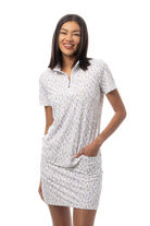 SanSoleil 1/4 Zip Short Sleeve Print Mock. CADDY COOLER. MULTI. 900628 - SanSoleil