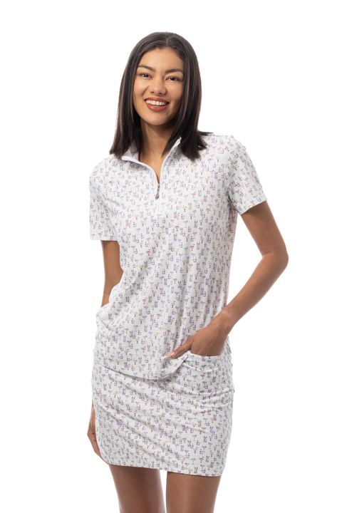 SanSoleil 1/4 Zip Short Sleeve Print Mock. CADDY COOLER. MULTI. 900628