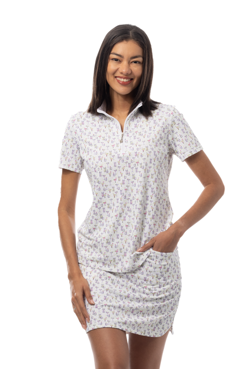 SanSoleil 1/4 Zip Short Sleeve Print Mock. CADDY COOLER. MULTI. 900628