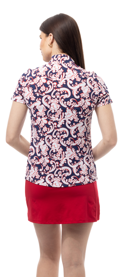 Soltek Lux Short Sleeve Print Mock. PAISLEY PARK. NAVY RED. 900628