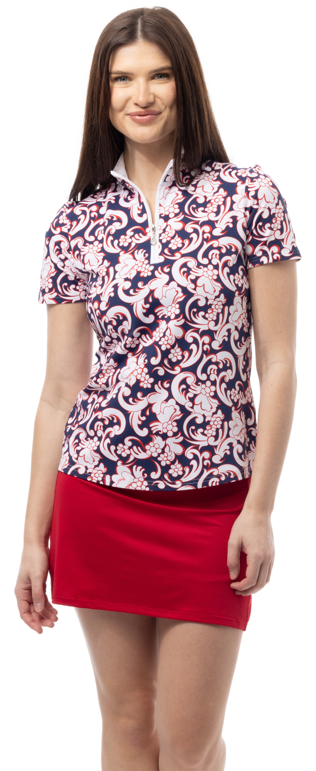 Soltek Lux Short Sleeve Print Mock. PAISLEY PARK. NAVY RED. 900628 - SanSoleil
